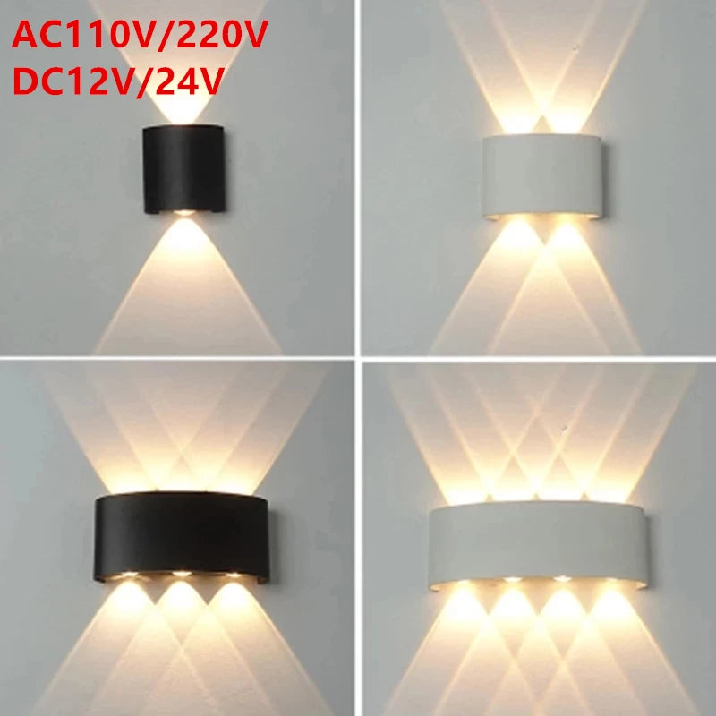Lampada da parete a LED IP65 AC86-265V/DC12V-24V Illuminazione da giardino impermeabile per esterni Lampada da parete per scale per camera da letto interna in alluminio