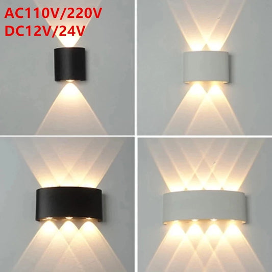 Lampada da parete a LED IP65 AC86-265V/DC12V-24V Illuminazione da giardino impermeabile per esterni Lampada da parete per scale per camera da letto interna in alluminio
