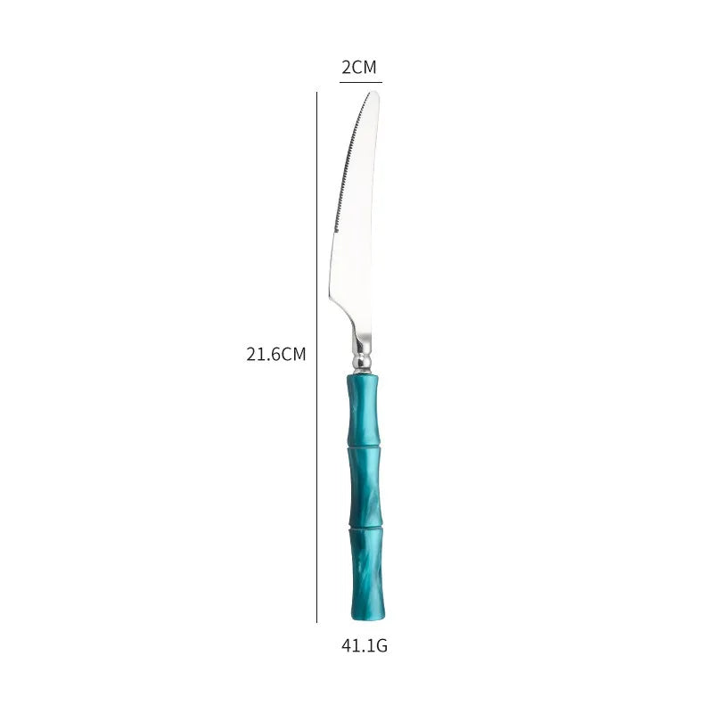 Nuovi posate in resina stile bambù 18/10 in acciaio inossidabile 304 posate classiche set di stoviglie argento blu verde crema trasporto di goccia