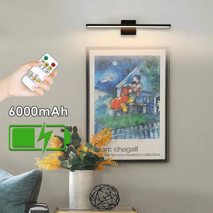 Lampada da parete ricaricabile con batteria da 6000 mAh, ideale per illuminare quadri, con interruttore dimmerabile e telecomando, lampade da parete senza fili.