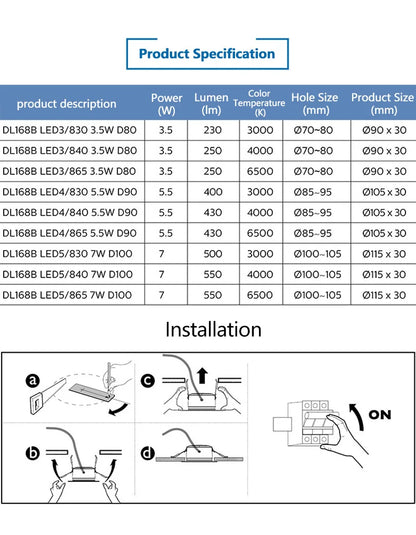 Philips LED G3 Faretto da incasso DL168B Downlight 3,5W 5,5W 7W 220V-240V 3000K 4000K 6500K Faretto bianco Lampada da soffitto sottile IP20