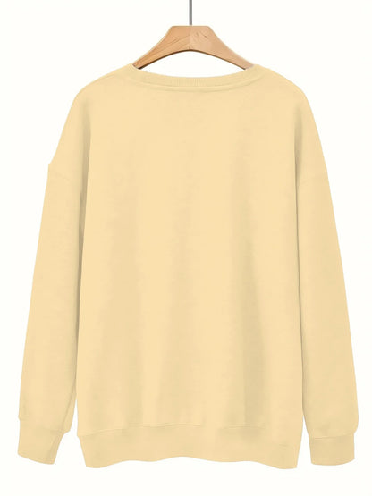 Maglione da donna, modello casual, ampio, comodo e caldo, con stampa a motivi parigini, scollo rotondo e maniche lunghe, ideale per l’autunno e l’inverno.