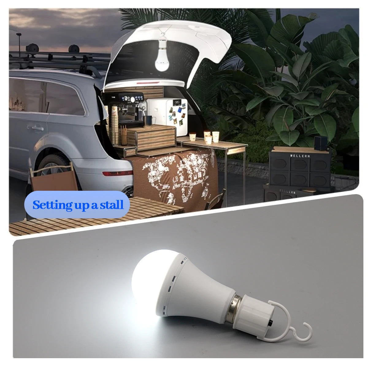 Lampadina LED ricaricabile E27 7W 1500mAh 220V 110V Lampadina di emergenza per alimentazione domestica Lampada da giardino per portico da campeggio in guasto all'aperto