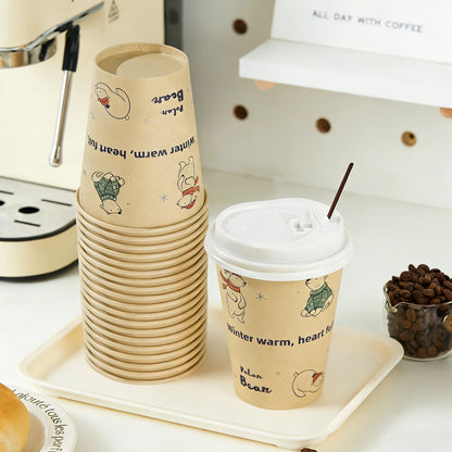 Bicchieri di carta usa e getta con motivo orso polare, polpa di bambù, panda, gatto, bicchieri di carta, stampa animalier, tazze da caffè con coperchio per uso domestico