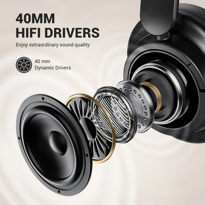 Oneodio EKSA V16 Cuffie wireless Bluetooth 5.3 Cuffie over-ear con microfono Modalità bass/pop Cuffie Hi-res HiFi cablate APP 90 ore