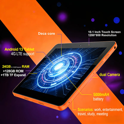 Koomdigi T70Pro Tablet Pc Android 13 10 Inch Tablet 1-Inch Tablet with 24Gb (8+16Gb) Ram and 128Gb Rom + Support 1280X800 Ips Screen Expansion, 4g Calling, 2 2-in-1 Tablet with 4g Support Complete Set with Keyboard