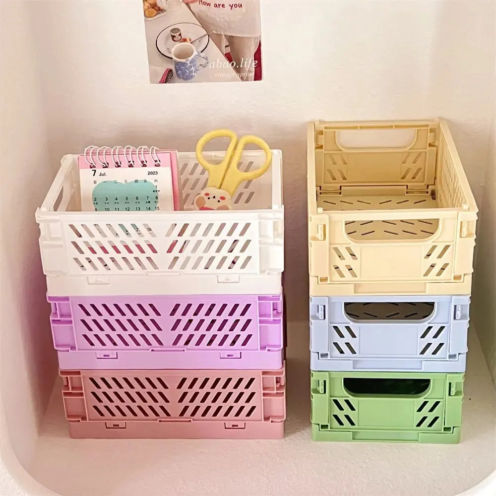 Cestini portaoggetti organizzativi a 6 colori Custodia pieghevole per studenti Cestino da tavolo Nastro per cancelleria Contenitore pieghevole in plastica