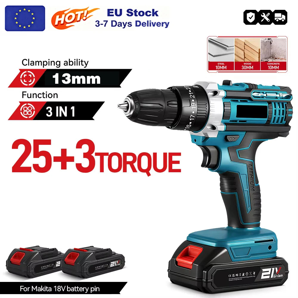 Trapano avvitatore a percussione Makita DDF487 da 13 mm, brushless, per uso domestico, 18V agli ioni di litio, con elevata coppia, compatibile con batteria Makita 18V.