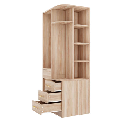 Armadio Moderno Multifunzionale Autoportante, 70 × 55 × 175 Cm, Mobile per la Conservazione dei Vestiti con Finitura in Legno di Alta Qualità, Scomparti di Stoccaggio a Più Livelli Integrati e Ampio Appendiabiti, Pratico