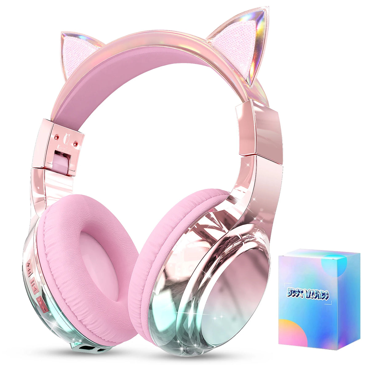 Cuffie wireless a forma di orecchie di gatto per ragazze e bambini, cuffie Bluetooth con volume sicuro 74/85/94dB, cuffie pieghevoli per bambini, ideali per i viaggi