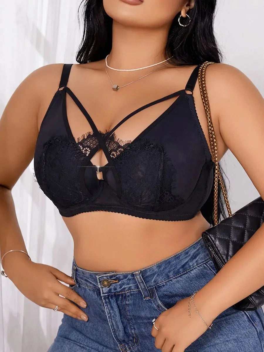 Lingerie taglie forti da donna mezza tazza raccolta push up bottone frontale design incrociato in pizzo adatto per donne voluptuose XL-XXXL MR2895