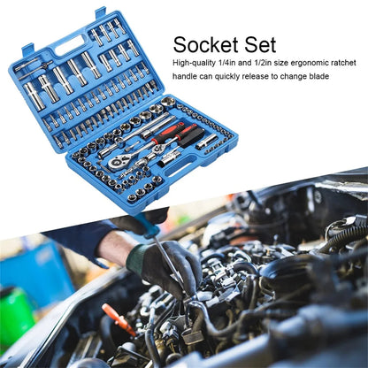 Set di chiavi a cricchetto da 108 pezzi, kit combinato di chiavi dinamometriche per riparazione auto, con attacco da 1/4" e 1/2", cacciaviti e punte, utensili manuali