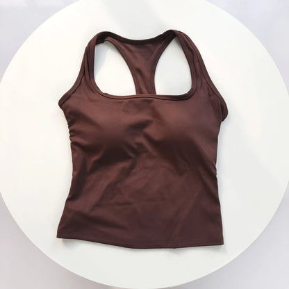 Reggiseno sportivo da donna con scollo quadrato e schiena incrociata, con imbottiture fisse antiurto per yoga, pilates, corsa e palestra