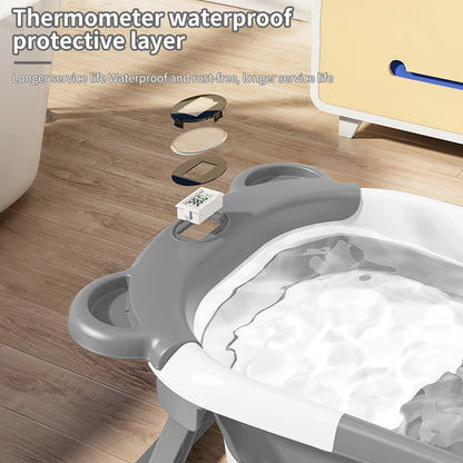 Vasca da Bagno Pieghevole per Neonati con Termometro, Tappetino Antiscivolo, Cuscino di Supporto, Vasca Portatile per Doccia Neonati 0-15M, Piscina da Viaggio