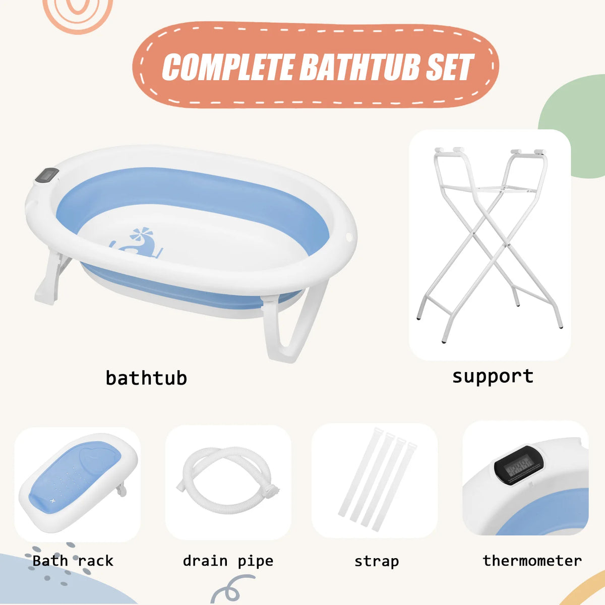 Vasca da bagno pieghevole per neonati con supporto – Vasca da bagno XXL per neonati con supporto, termometro 2.0, sedile da bagno e sistema di drenaggio – Perfetta per la doccia – Dalla nascita ai 3 anni – Ideale come