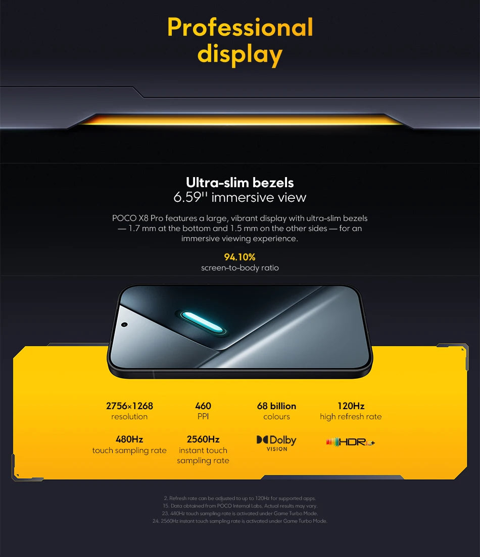 POCO X8 Pro, versione globale, batteria super da 6500 mAh, display AMOLED da 6,59" a 120 Hz, fotocamera da 50 MP, NFC, processore Dimensity 8500-Ultra, smartphone Android 16.