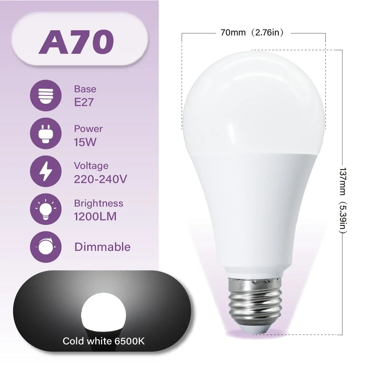 Lampadina LED Dimmerabile E27 10W 15W 20W AC 220V 3000K-6500K 0-100 Dimmerabile, Lampada a Tono Naturale per Balcone, Sala da Pranzo, Ingresso