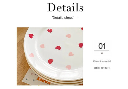 Set di stoviglie in ceramica a forma di cuore, piatto piano, insalatiera di riso, tazza da caffè, amore giapponese, regalo caldo per San Valentino