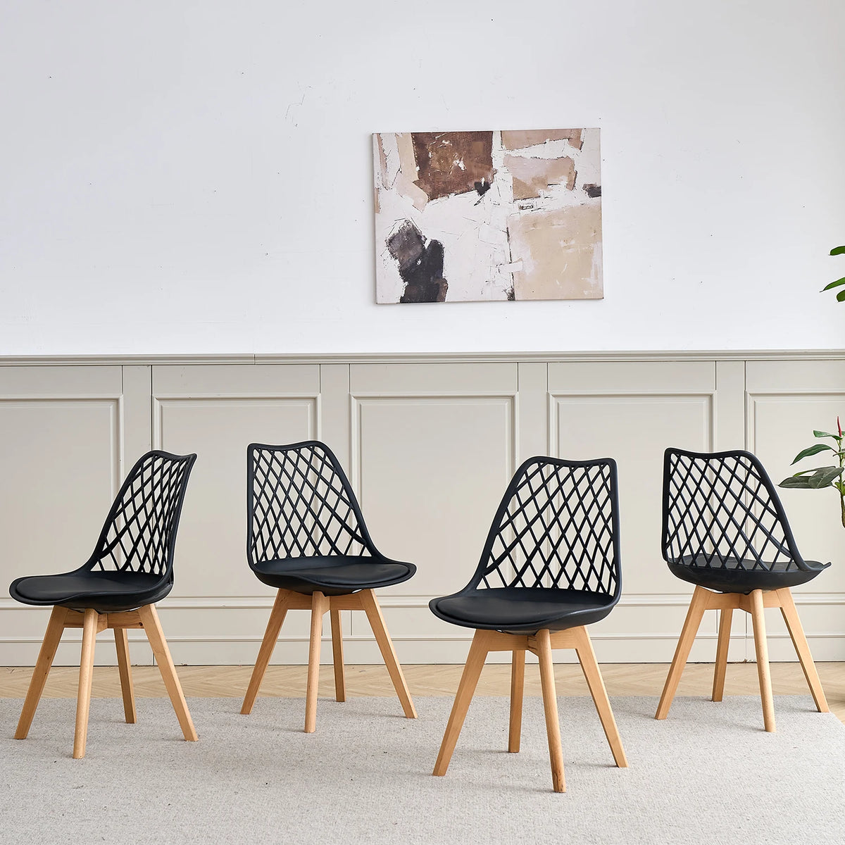 Set di 4/6 sedie da pranzo moderne con schienale in rete con gambe in legno massello e cuscini imbottiti, per sala da pranzo/camera da letto, sedia da caffè