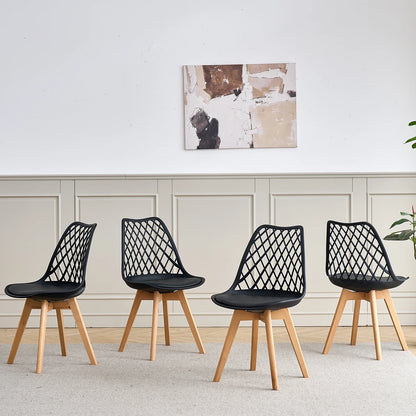 Set di 4/6 sedie da pranzo moderne con schienale in rete con gambe in legno massello e cuscini imbottiti, per sala da pranzo/camera da letto, sedia da caffè
