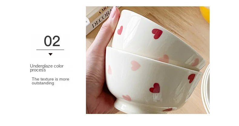 Set di stoviglie in ceramica a forma di cuore, piatto piano, insalatiera di riso, tazza da caffè, amore giapponese, regalo caldo per San Valentino