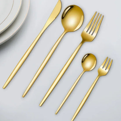 Set di posate dorate da 30 pezzi in acciaio inossidabile, coltelli, forchette, cucchiai, set di stoviglie per banchetti, ristoranti e ospiti