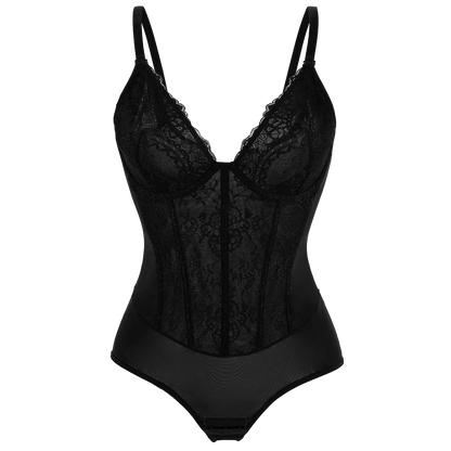 Body modellante in pizzo da donna con ferretto, controllo della pancia, modellante per tutto il corpo, corsetto con scollo a V, top, tuta, slip, lingerie, abbigliamento sexy