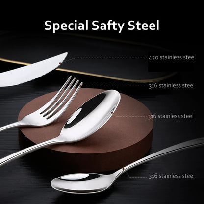 Set di Posate in Acciaio Inossidabile 316L Certificato LFGB, Forchetta Antibatterica al 99,9% e Coltello con Lama Ultra Affilata, Stoviglie per Banchetti
