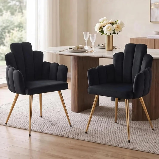Sedie da pranzo Chairus, set da 2, sedie da cucina in velluto con gambe dorate, design unico a forma di conchiglia, schienale e braccioli confortevoli, gambe dorate eleganti, velluto delicato sulla pelle, ideali per sala da p