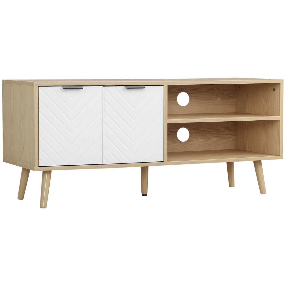 Mobile TV HOMCOM per televisori fino a 46 pollici, design scandinavo, 2 ante, 2 nicchie con passacavi, 110x39x cm