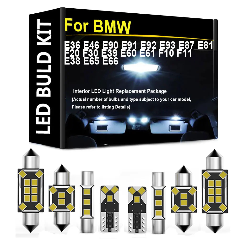 Kit Luci LED per Interni Auto per BMW E36 E46 E90 E91 E92 E93 E87 E81 F20 F30 E39 E60 E61 F10 F11 E38 E65 E66 328i 2005 2011 2012