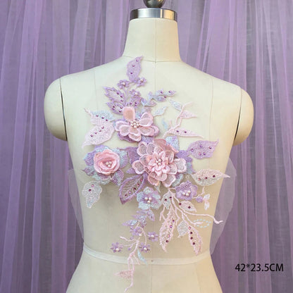 Tessuto per toppe ricamate con fiori eleganti viola per abiti, tende per la casa, accessori per abbigliamento da festa, riparazioni di applique per cucire
