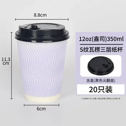 20 set di bicchieri di carta usa e getta colorati, onde di carta ondulata, antiscottatura, tazze da tè al latte, tazze da caffè confezionate da asporto con coperchio