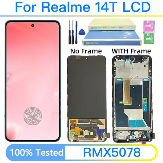 6.67 "Super AMOLED Per Realme 14T 14 T Display Touch Screen Digitizer Pannello di Montaggio RMX5078 Display Con Cornice