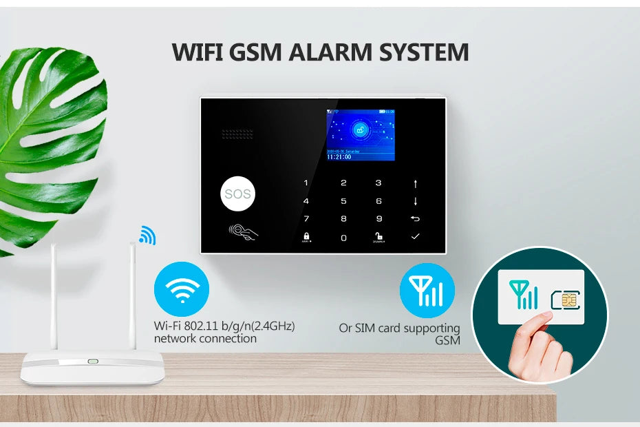 Sistema di Allarme KERUI WIFI GSM con Supporto per 3 Zone Cablate, Allarme Domestico Antifurto Compatibile con Tuya Smart, Sensore PIR 433MHz per Protezione di Sicurezza