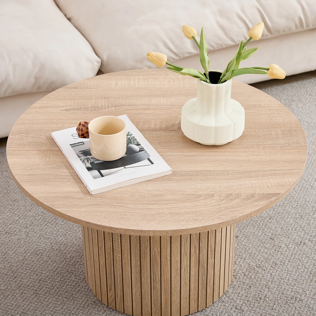 Set di 2 tavolini rotondi in legno in stile nordico, tavolino da caffè impilabile in legno, per mobili da soggiorno/camera da letto