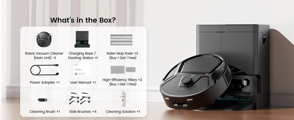 Robot aspirapolvere Lefant M265 con mappatura, 18000 Pa, rullo autopulente, lavaggio con acqua pulita, laser dToF, evita PSD, anti-groviglio, compatto, WiFi 2.4G/5G/Alexa/APP
