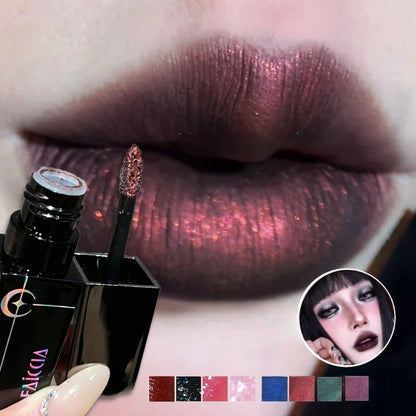 Rossetto Nero Opaco Scintillante Rosso, Lucidalabbra Punk Gotico, Trucco di Halloween, Rossetto in Mousse, Rossetto Impermeabile Anti-sbavature, Tinta Labbra