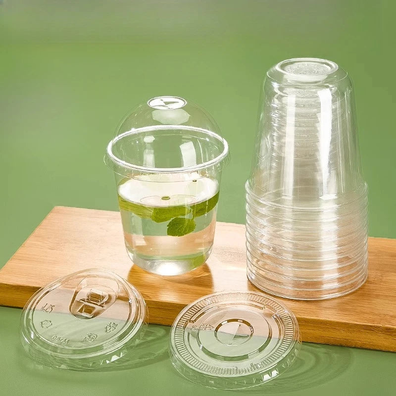 Tazza di plastica monouso per bevande fredde a forma di U, calibro 90, materiale PET, tazze da caffè trasparenti con coperchio, bicchiere da tè al latte sigillato