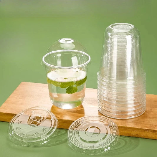 Tazza di plastica monouso per bevande fredde a forma di U, calibro 90, materiale PET, tazze da caffè trasparenti con coperchio, bicchiere da tè al latte sigillato