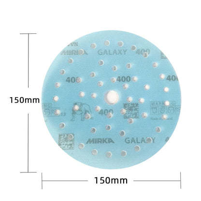 Carta Abrasiva Rotonda MIRKA da 6 Pollici (150mm) Ciano Galaxy con 49 Fori e Retro in Velluto per Lavorazione del Legno e Levigatura