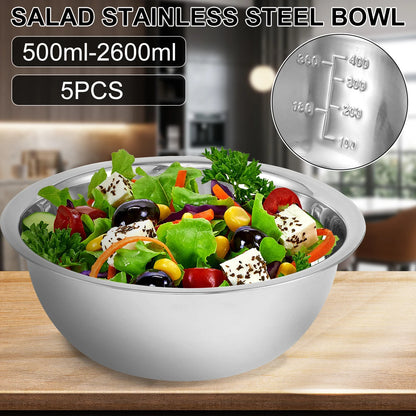 Set di ciotole per insalata da 5 pezzi Set di ciotole per zuppa multiuso in acciaio inossidabile 5 dimensioni Ciotole per nidificazione per cucina Cottura Cottura Conservazione degli alimenti