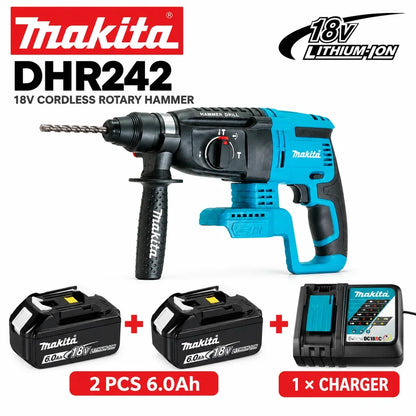 Makita DHR242, trapano a percussione rotante senza fili 18V LXT, motore brushless, 24 mm, per calcestruzzo, 4700 IPM, 2,0 J, sistema SDS Plus, 3 modalità, utensile elettrico per impieghi gravosi, compatibile con le batterie