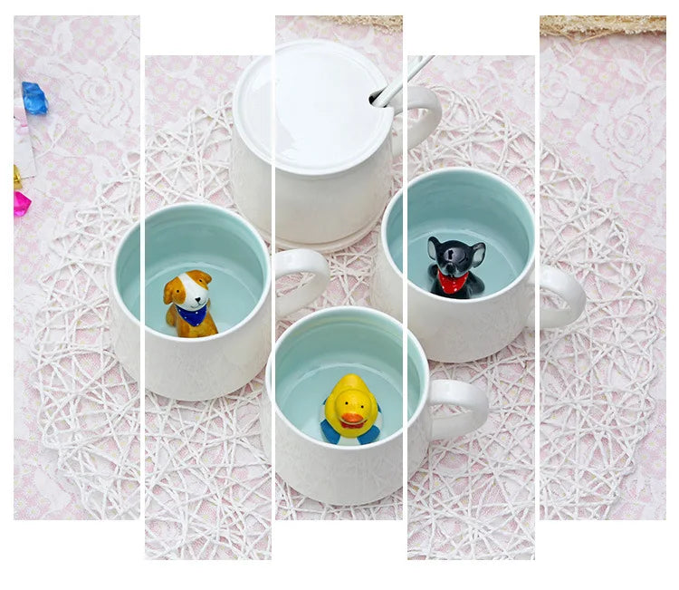 Tazze in ceramica da 400 ml Creativo simpatico cartone animato Stereo Animale Tazze da caffè al latte Coppia tazze di acqua potabile per la casa