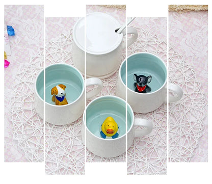 Tazze in ceramica da 400 ml Creativo simpatico cartone animato Stereo Animale Tazze da caffè al latte Coppia tazze di acqua potabile per la casa