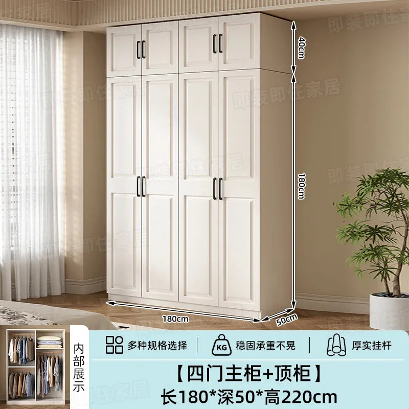 Armadio in stile crema per camera da letto, facile da montare, ideale per piccoli appartamenti, armadio in legno, mobile contenitore per stanze in affitto.
