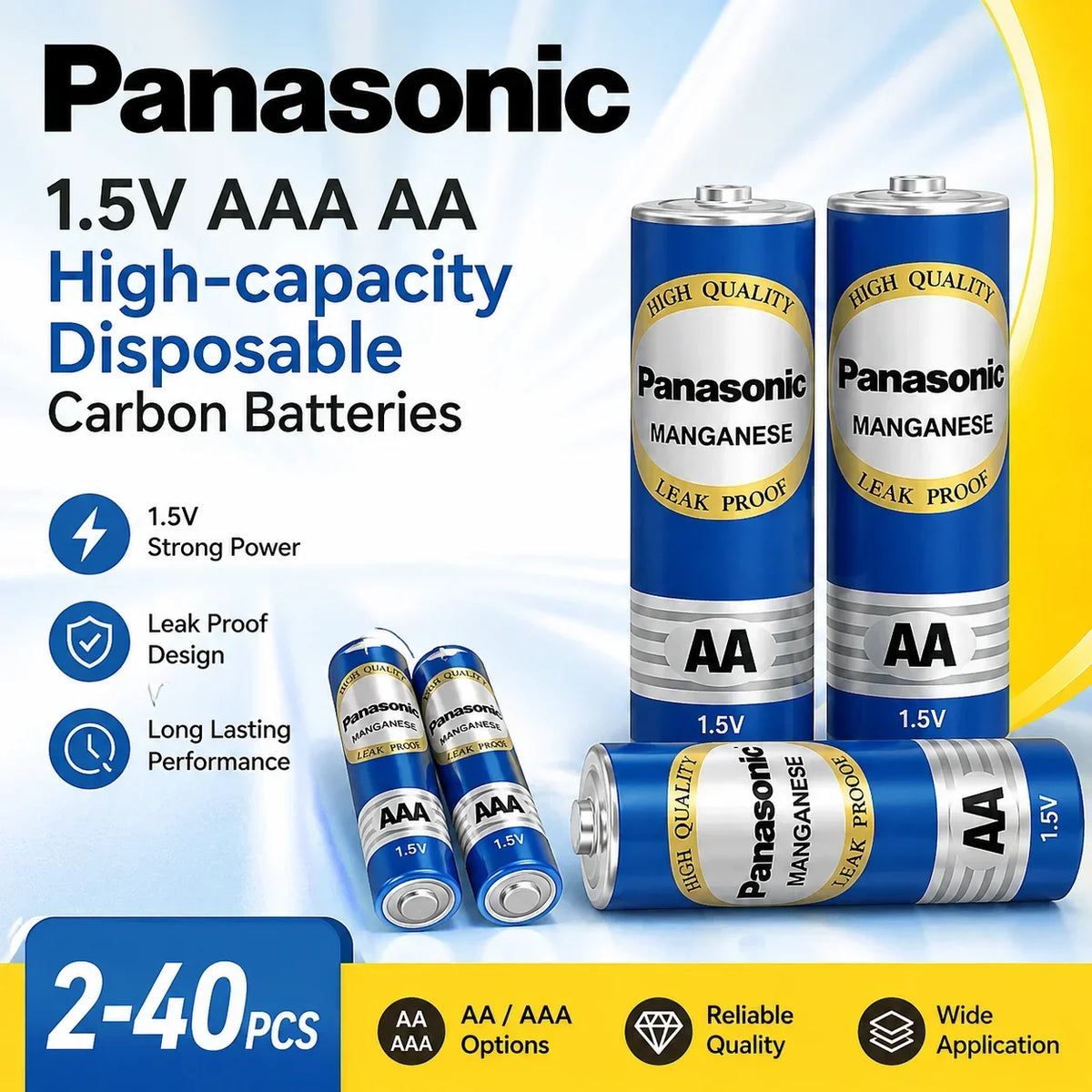 Batterie alcaline Panasonic LR6 LR03 AA AAA 1.5V a lunga durata, a prova di perdite, per telecomando, fotocamera, torcia, wireless
