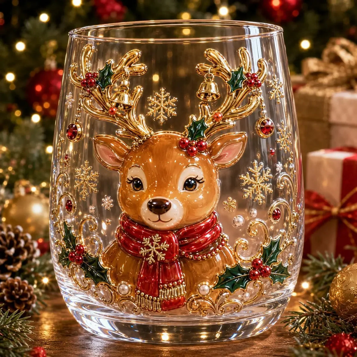 Bicchieri da vino in vetro decorato a tema natalizio, set di bicchieri originali per le feste, bicchieri da cocktail per feste e occasioni speciali, regalo natalizio per la famiglia.