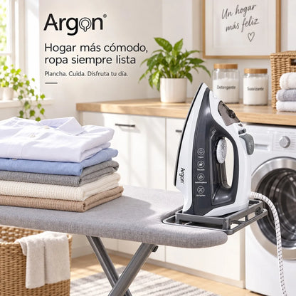 Ferro da stiro professionale a vapore da 2200 W, con piastra in ceramica scorrevole, sistema anti-goccia e autopulente, per stirare sia in verticale che in orizzontale capi in cotone e lino.