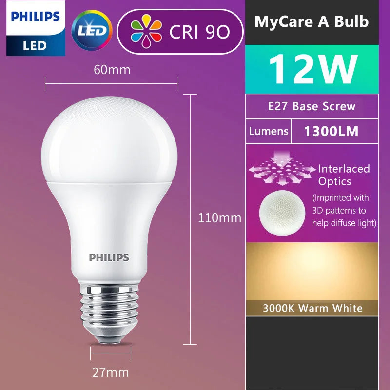 Lampadine LED Philips E27 MyCare A Light 8W 10W 12W 3000K 6500k Lampada EyeComfort bianca 220V-240V Lampadina LED originale per interni, 1x